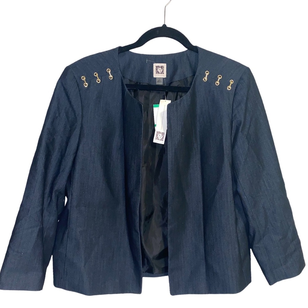 Ann Klein NWT jacket with gold hardware, cropped sleeve, work wear, Navy, Large
